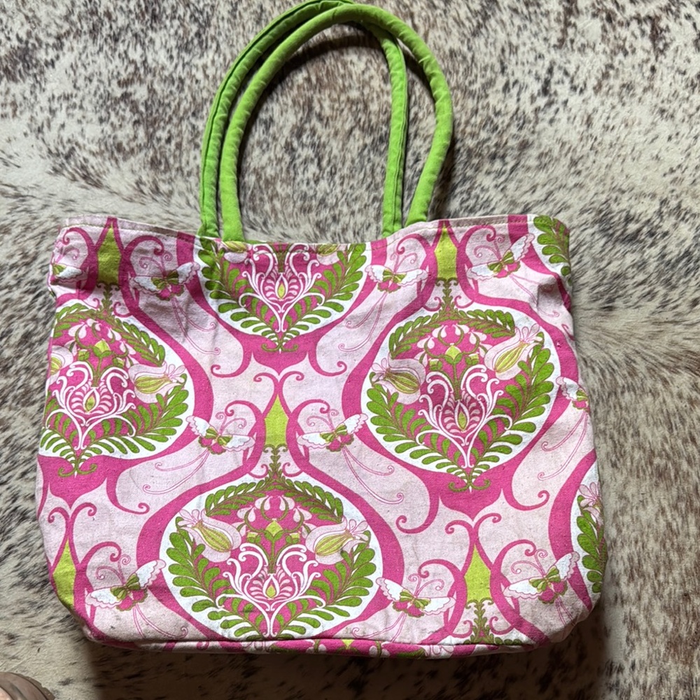 Vintage Pink and Green Patterned Tote Bag